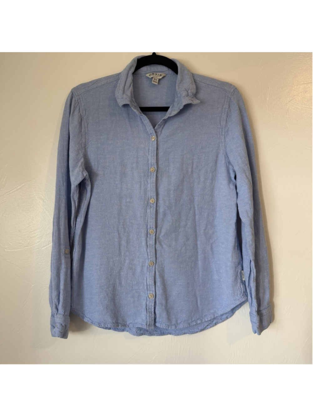 Women’s Orvis Linen Long Sleeve Blouse Light Blue Size Medium